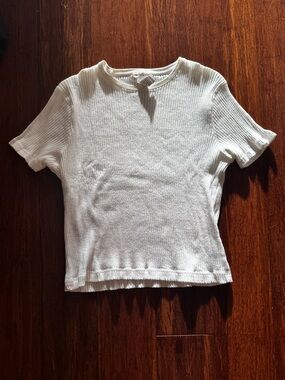 Jones New York 100% Cotton Rib Knit Crew Short-Sleeve Top Petite Baby Tee White